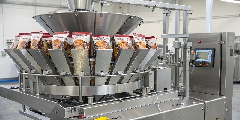 A multihead weigher integrated into a food packaging line
