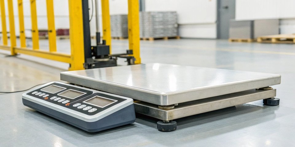 A modern industrial weighing scale on a clean background