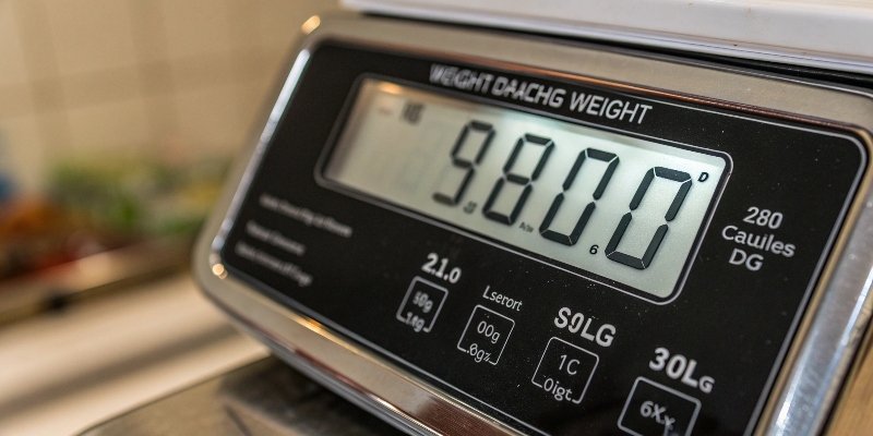 Digital Weighing Scale Display A close-up view of a digital scale's display showing a weight reading.