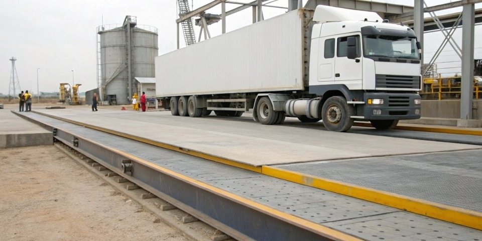 A large truck weighbridge installed at an industrial site