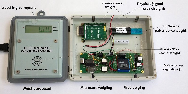 An electronic weighing scale's internal components and circuits