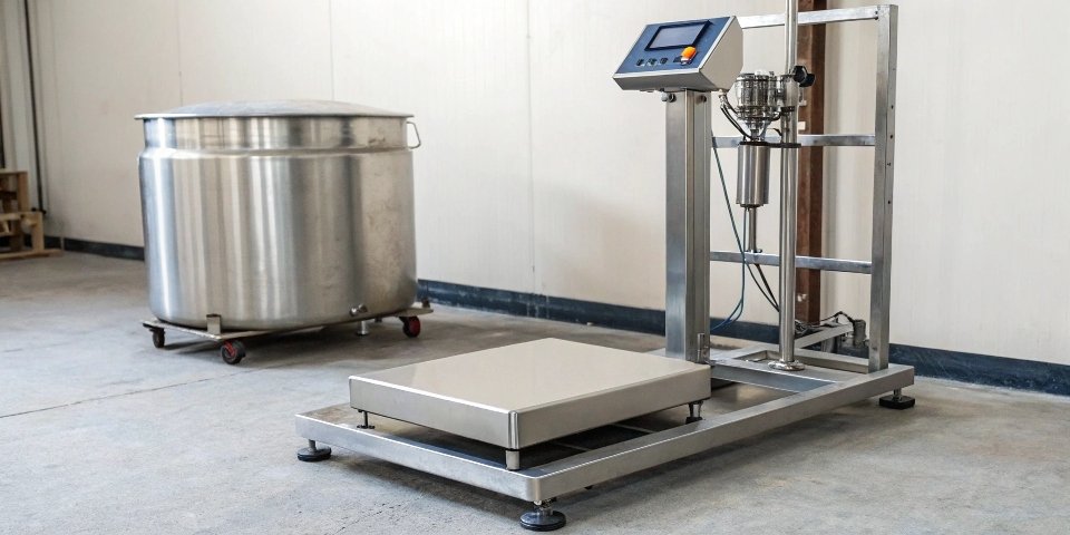 Weighing Scales vs. Weighing Machines A simple weighing scale next to a large industrial weighing machine