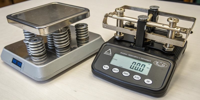 Mechanical vs. Digital Weighing Scales A mechanical scale and a digital scale side-by-side
