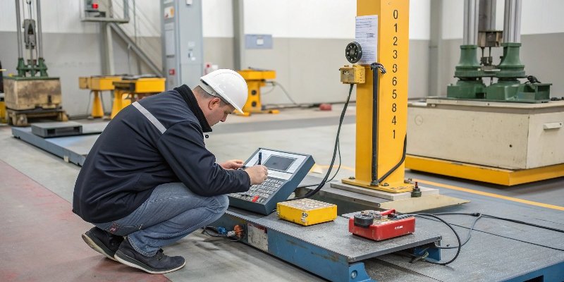 Load Cell Calibration Methods An engineer performing load cell calibration on an industrial scale