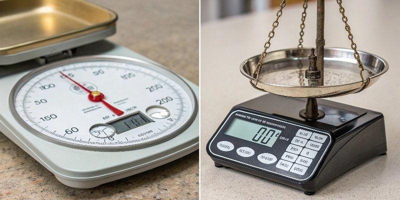 Analog vs Digital Weighing Scales A side-by-side comparison of an analog scale and a digital scale