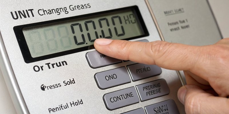 Changing Units on a Digital Scale A digital scale with a finger pointing to the unit button