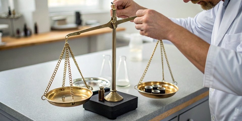 A technician testing a digital scale with calibration weights