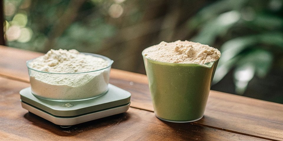 Side-by-side comparison of flour measured in a cup versus on a scale