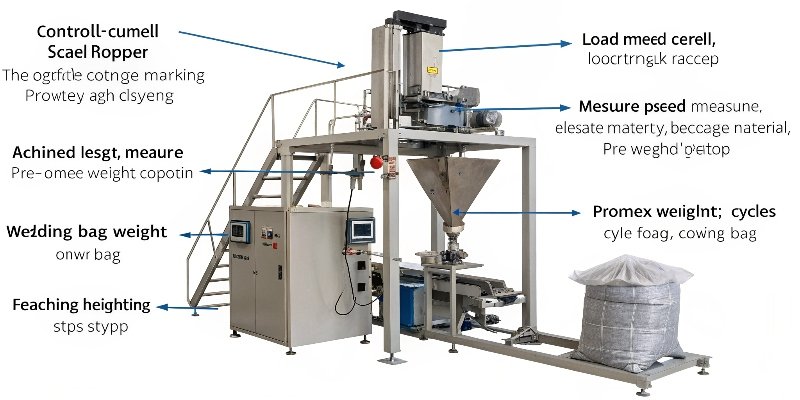 Diagram showing the workflow of a packing scale machine