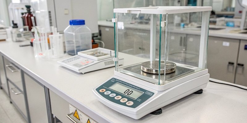 Analytical Balance for Laboratories A laboratory analytical balance inside a clear enclosure for precision