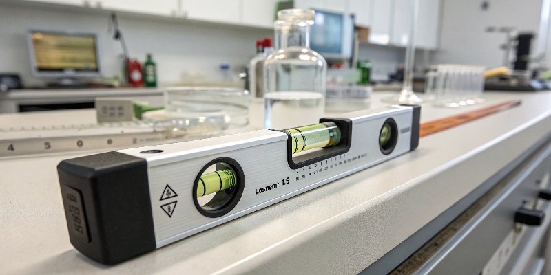 Balance Leveling Procedure A close-up of a balance's bubble level, showing it is perfectly centered.