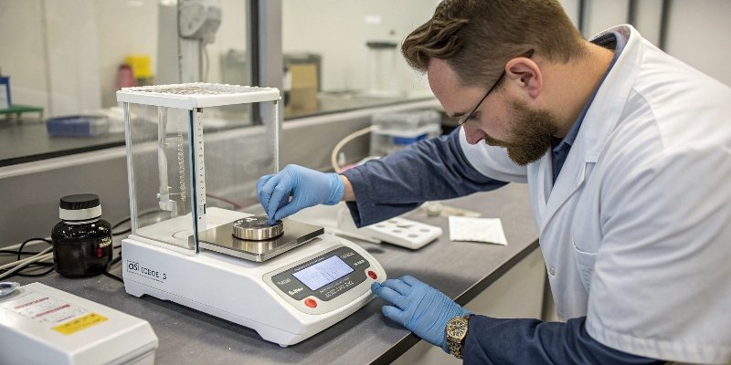 Calibration Preparation Steps A technician leveling a scale before calibration