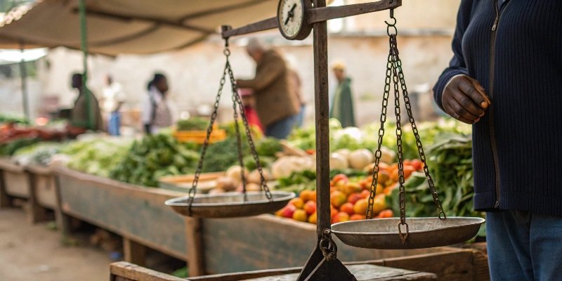 Analog Scale in an Outdoor Setting An analog scale being used at an outdoor farmers market