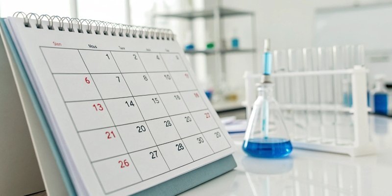 Laboratory Scale Calibration Schedule A calendar with a reminder icon pointing to a date for scale calibration