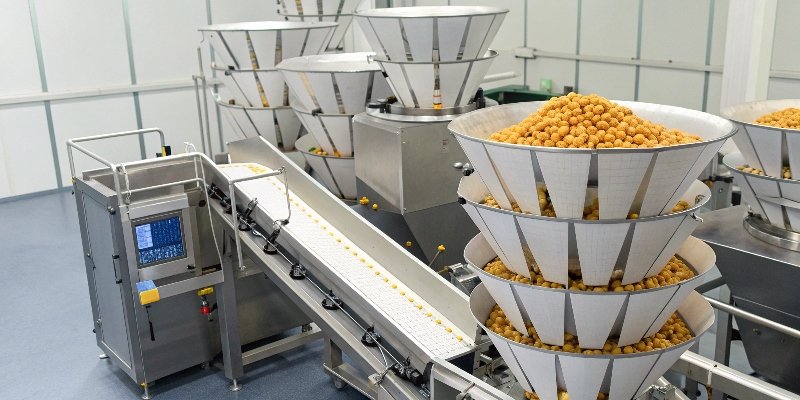 An animation showing the combination weighing process of a multihead weigher