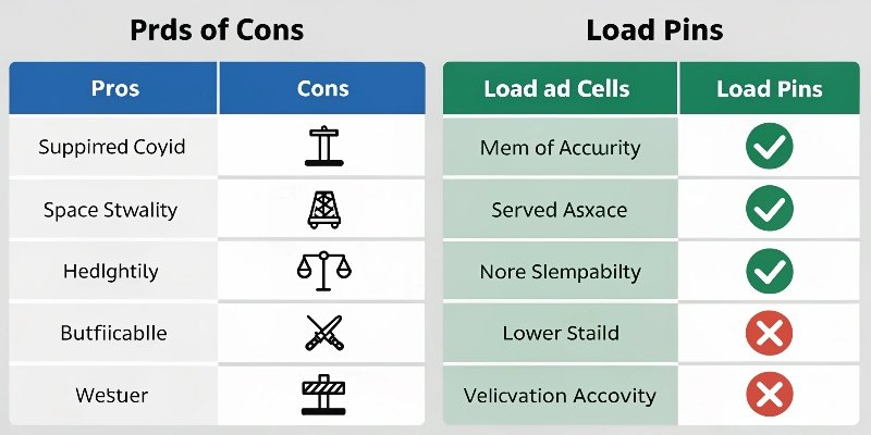 A comparison table infographic highlighting pros and cons of load cells and load pins