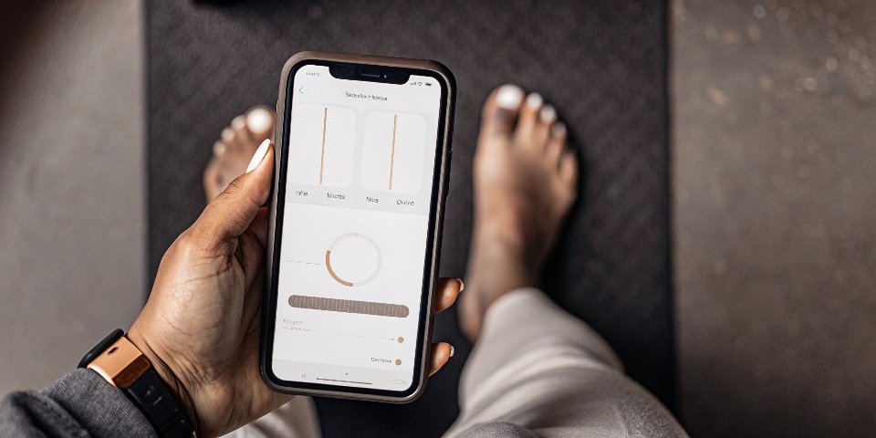 Firmware Update on a Smart Scale A smartphone screen showing a firmware update in progress for a smart scale