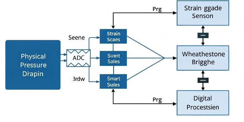 How Smart Scales Work A flowchart showing how a smart scale processes weight from pressure to a digital display