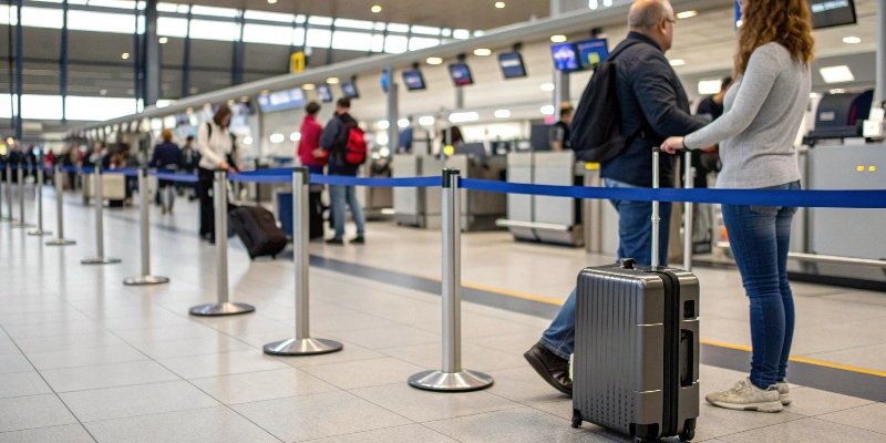Airport Luggage Weighing Station Location Sign pointing to a luggage weighing station in an airport