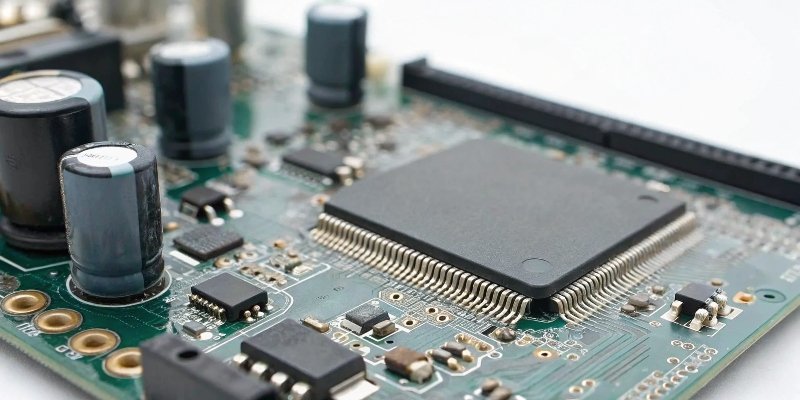 A circuit board showing the microprocessor and ADC chip