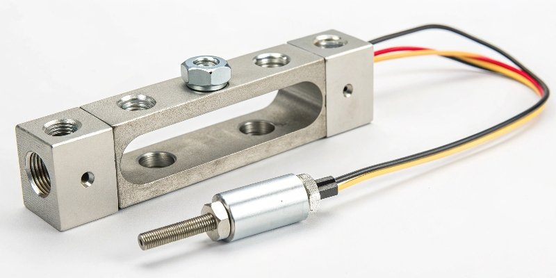 A diagram illustrating the working principle of a strain gauge and Wheatstone bridge in a load cell