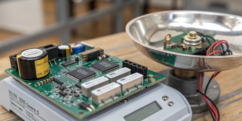 Scale Components Lifespan A close-up view of a scale's internal circuit board and load cell.