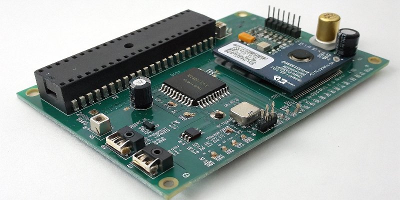 Scale Microprocessor and ADC A circuit board with a microcontroller and other electronic components.