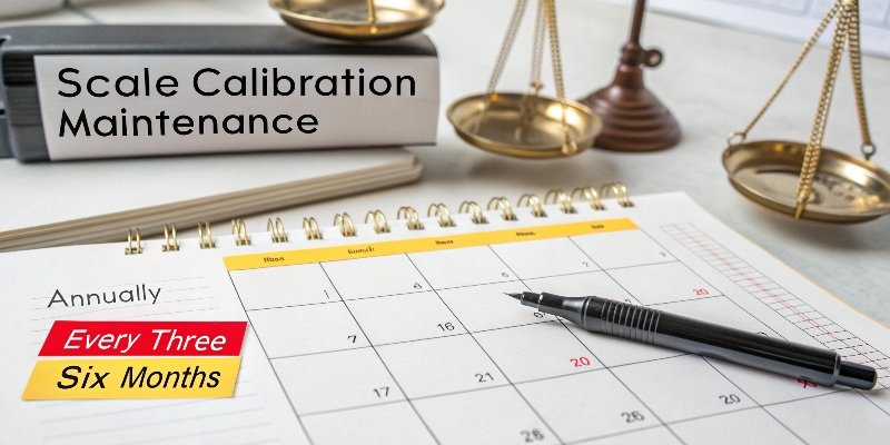 Calibration Schedule Frequency A calendar with a marked date for scale calibration maintenance