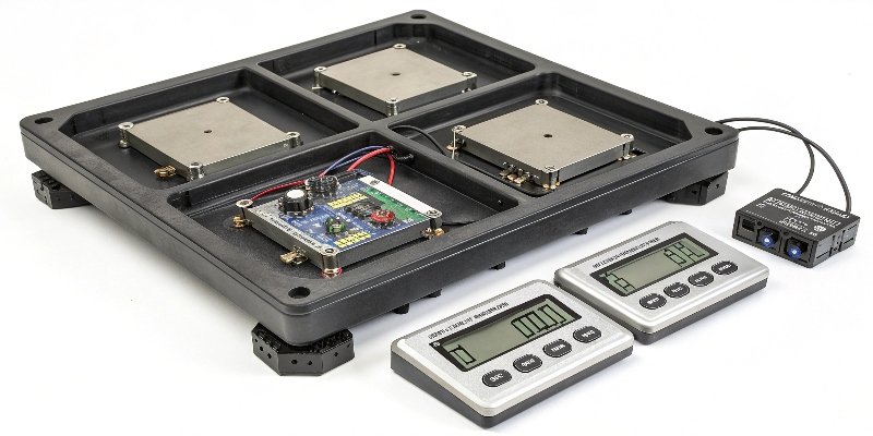 Location of Digital Scale Sensors An exploded view of a digital scale showing the location of the four sensors at the corners