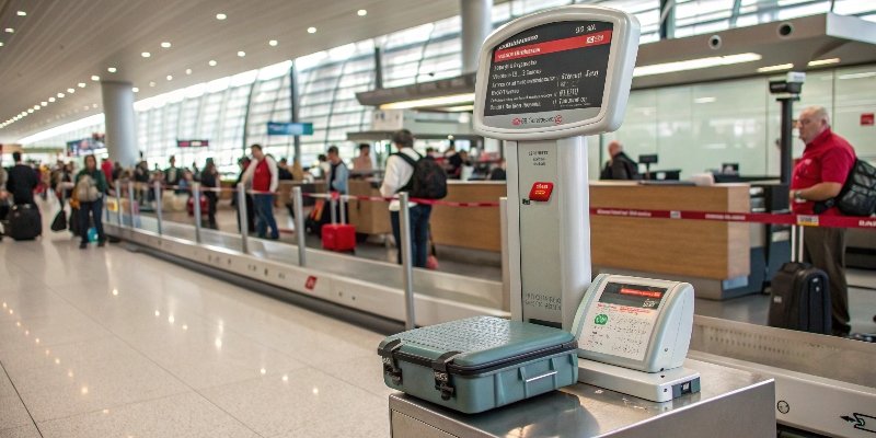 Paid Luggage Scale at Airport A coin-operated luggage scale in an airport terminal