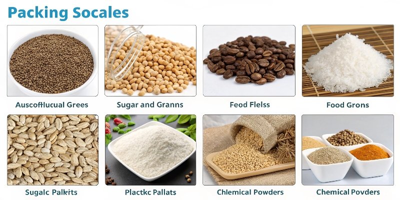 Collage of different products like grains, powders, and pellets