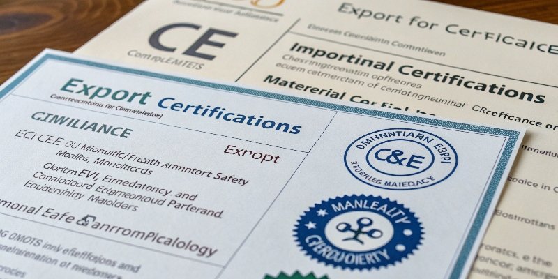 Certificates like CE and OIML displayed on a document