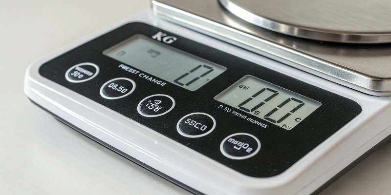 Setting a Scale to Kilograms A close-up of a digital scale's UNIT button