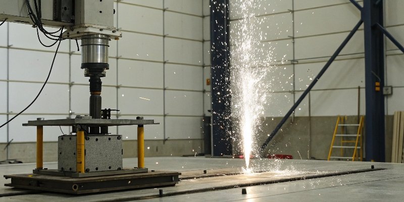 A slow-motion capture of an impact test with a data overlay showing the captured force peak.