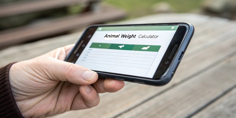 Animal weighing app smartphone screen with an animal weight calculator app