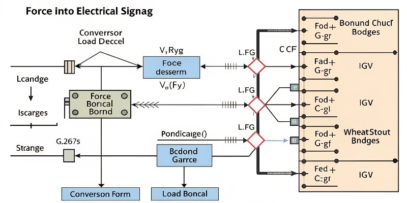 Force to Signal Conversion Flowchart a flowchart showing the conversion of force into an electrical signal