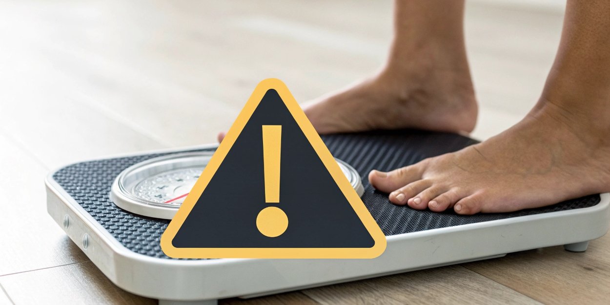 Risks of Outdated Firmware A warning symbol overlaid on a smart scale to represent risk