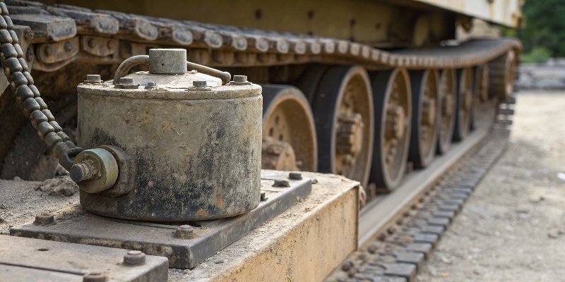 Long Lifespan of a Hydraulic Load Cell An old but still functional hydraulic load cell on a tank weighing system