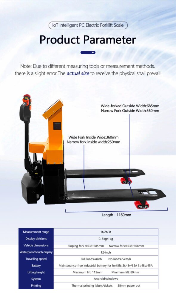 Electric pallet truck scale