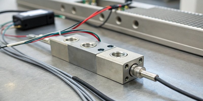The Role of a Load Cell A close-up of a digital load cell connected by wires to a control unit.