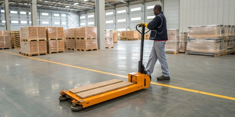 A durable pallet scale being used in a busy Dubai warehouse