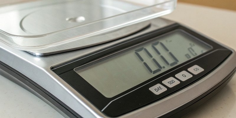 Understanding Scale Accuracy A close-up of a digital scale's display showing a stable weight, illustrating accuracy.