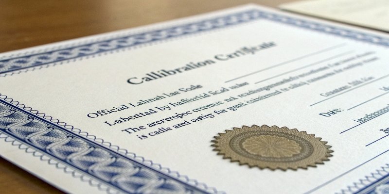 NIST Traceable Calibration Certificate A close-up of a calibration certificate for an industrial scale.