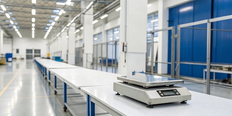 Zeroing a Balance An industrial scale being zeroed in a clean factory environment