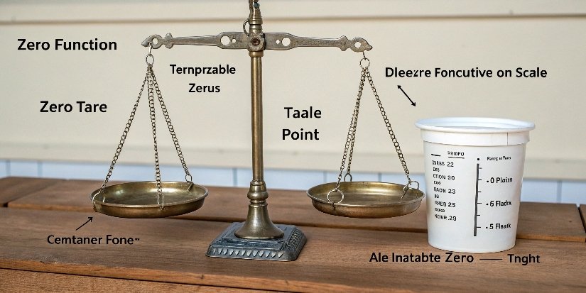 Zero vs Tare Function Diagram Diagram showing the difference between Zero and Tare functions on a scale