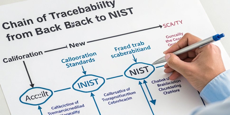 NIST Traceability Explained A flowchart showing the chain of traceability from a lab standard back to NIST