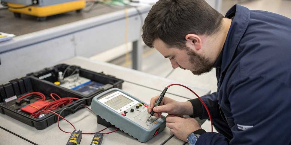 Maintaining Industrial Scale Precision A technician carefully cleaning and inspecting an industrial scale's components