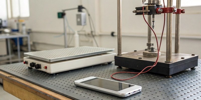 Common Interferences for Weighing Scales An illustration of common interferences around a scale, such as an air vent, a vibrating machine, and a mobile phone