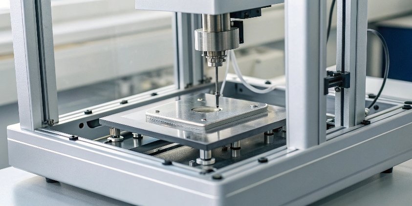 Close-up of a laboratory balance's chamber