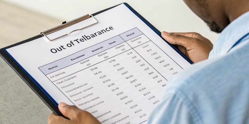 Calibration Report Example A calibration report showing an 'out of tolerance' result that requires adjustment